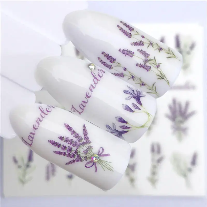 

LCJ 32 Designs Purple Flower Series Nail Water Decals Dream ChaserPattern Tranfer Sticker Flamingo Fruit Nail Art Decoration