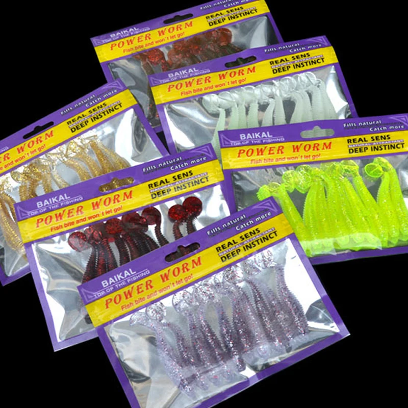 

10pcs/Lot 7cm/3g Soft Fishing Lure T Tail Boot Screw Artificial Bait Soft Plastics for Texas Rig Fishing Tackle Accessories