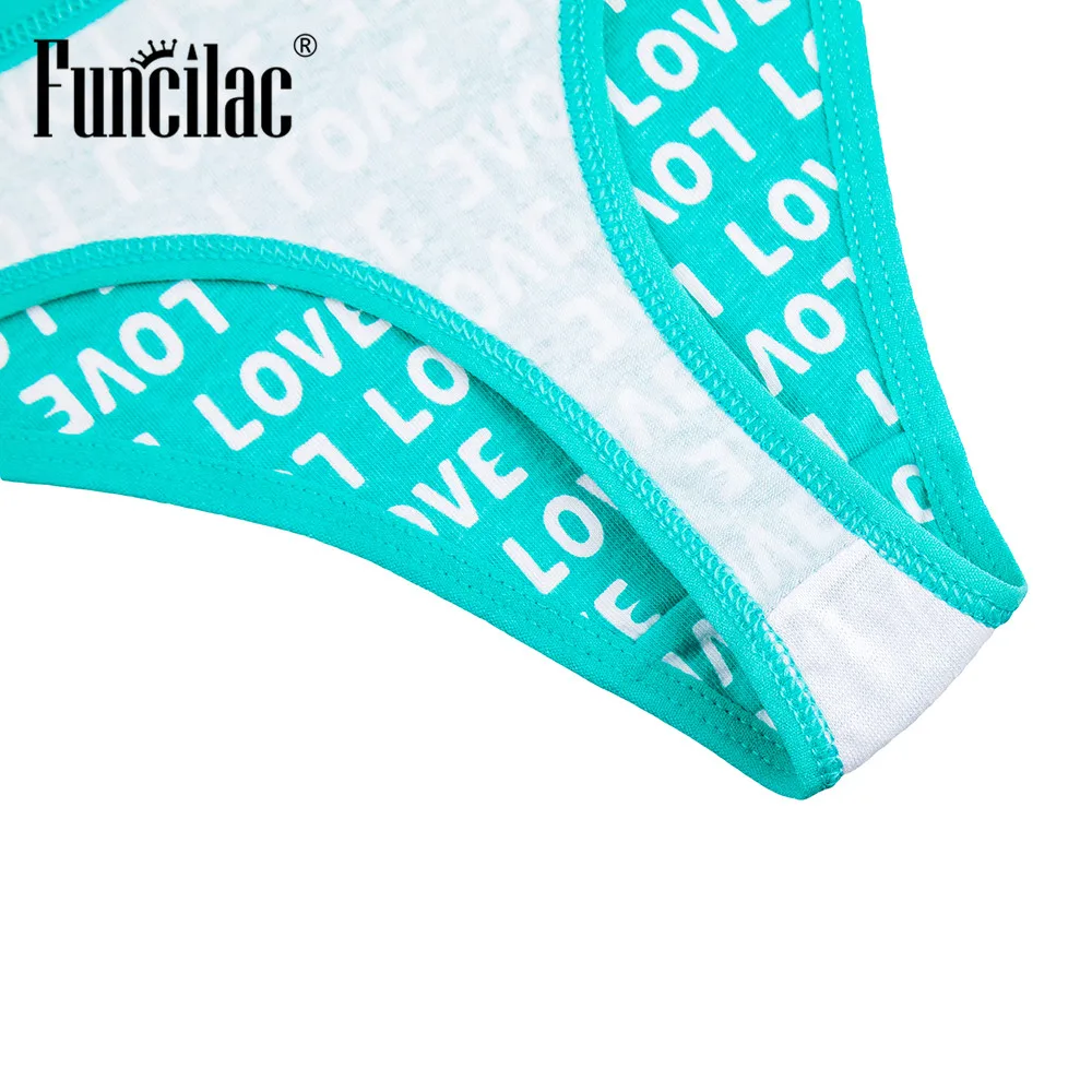 FUNCILAC сексуальные женские стринги и с принтом LOVE хлопковое нижнее белье трусики