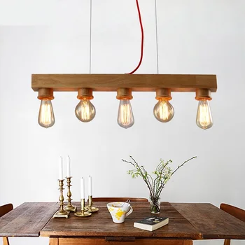

Edison Pendant Light creative personality restaurant light bar study solid wood Pendant lamp straight 5head hanglamp MZ98 lo1020