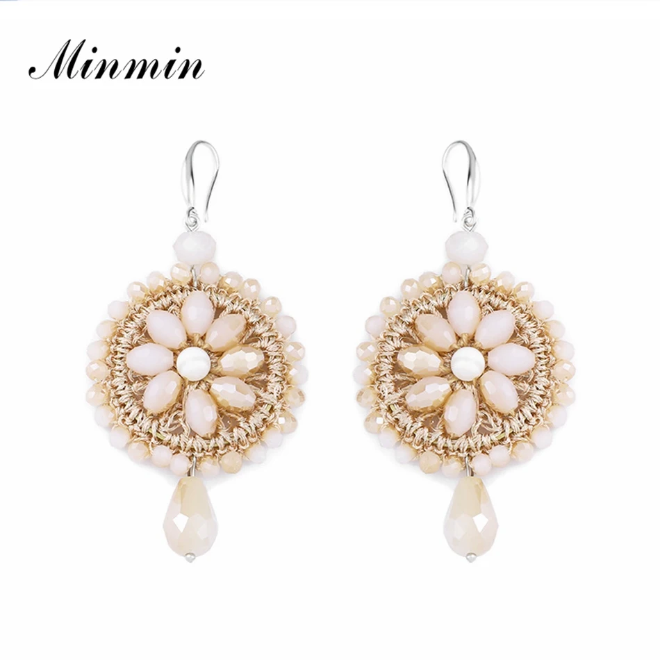 

Minmin Bohemian Handmade Long Dangle Earrings for Women 2019 Spring New Fashion Big Hook Earrings Ethnic Jewelry Female MEH1306