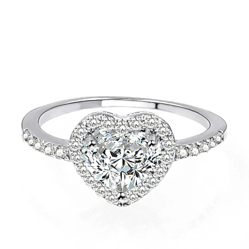 Полые в форме сердца Циркон Обручальное кольцо для женщин микро-инкрустированные моделирование серебро 925 пробы кольцо ювелирных изделий любовь кольцо День рождения