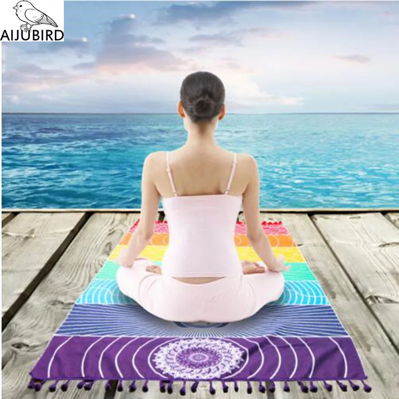 

100%Pure cotton Fabrics Cloth Mandala Blanket 7 Chakra Rainbow Stripes Tapestry Beach Towel Yoga Mat tablecloth carpet rug