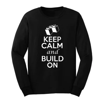 

Mens Keep Calm And Build On Long Sleeve T-Shirts Casual Men Tee