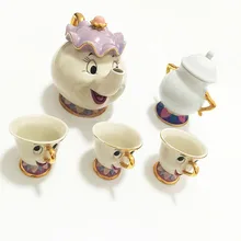 Мультфильм красота и чудовище чайный набор Mrs Potts чайный горшок чип чашка сахарница Cogsworth горшок набор кофе чайник на день рождения Рождественский подарок