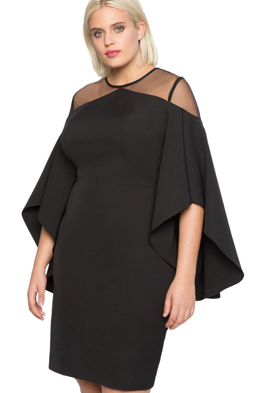 Black-Mesh-Illusion-Cold-Shoulder-Plus-Size-Dress-LC220395-2-2