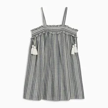Летнее платье на подтяжках для девочек-подростков от 4 до 10 лет повседневная детская одежда в полоску пляжное платье