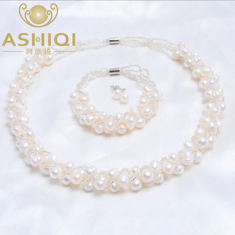 4 Colors Natural Freshwater pearl Jewelry Sets Real pearl Necklace Earrings Bracelet Jewelry Sets for women a suit of stunning faux pearl necklace jewelry and earrings for women