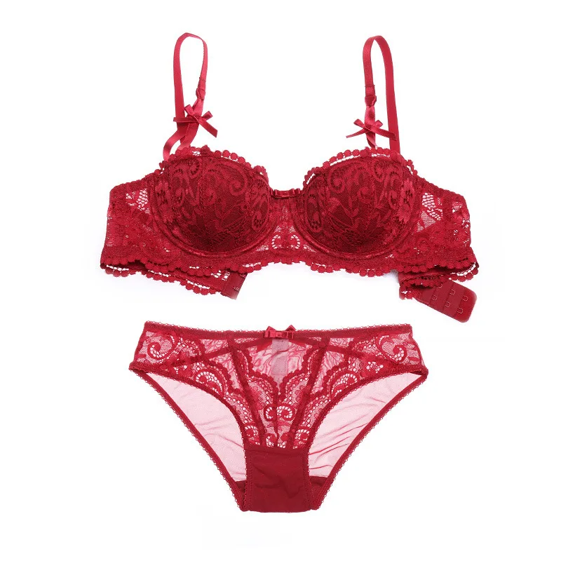 Summer 2016 french Women Underwear bra set Red embroidery