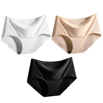 

Womens Summer Mid Waist Ice Silk Underwear Plus Size Solid Color Seamless Panties Breathable Soft Quick Dry Briefs 3Colors S-2XL