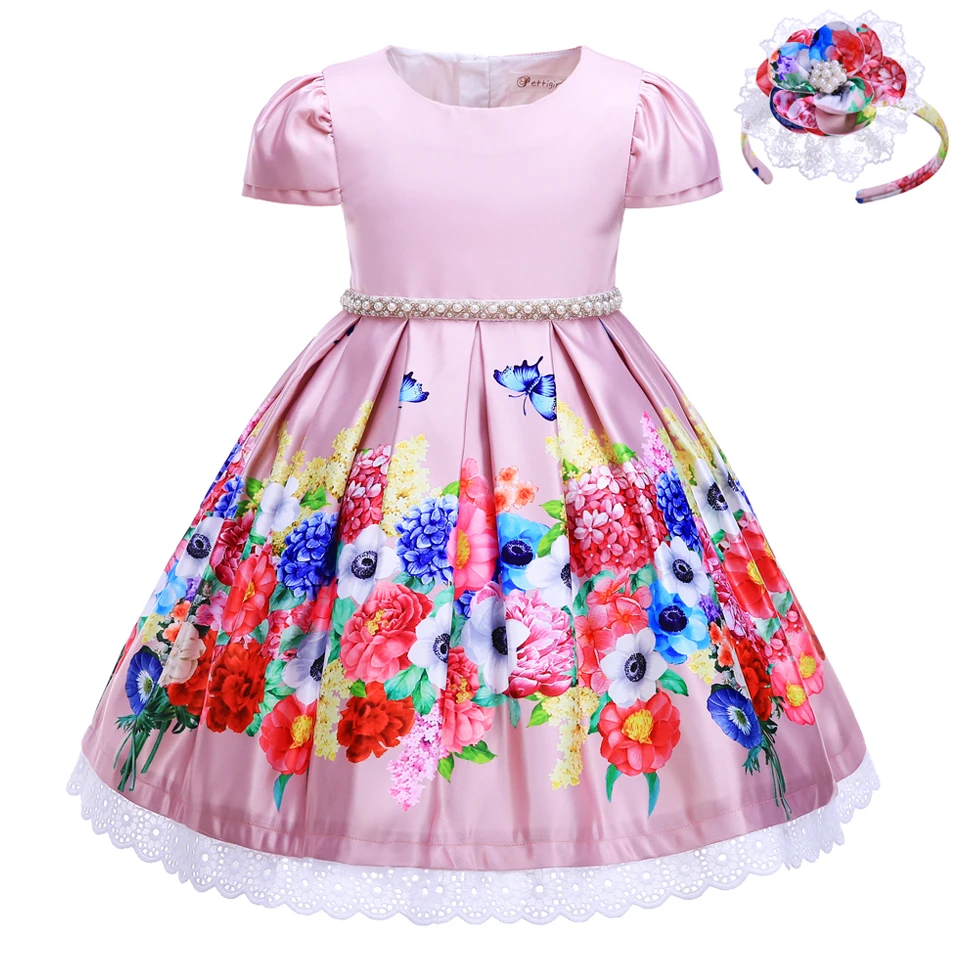 

Pettigirl Latest Girl Flower Dress Pink Floral Draped Princess Dress With Hairhand Boutique Children Clothing G-DMGD911-1098