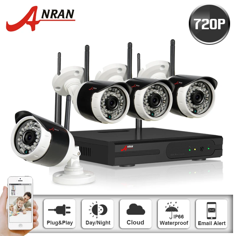 Anaran Wireless Outdoor Security Network Camera with 4Ch 720P Wifi NVR CCTV Surveillance System Support Remote Viewing 1TB HDD