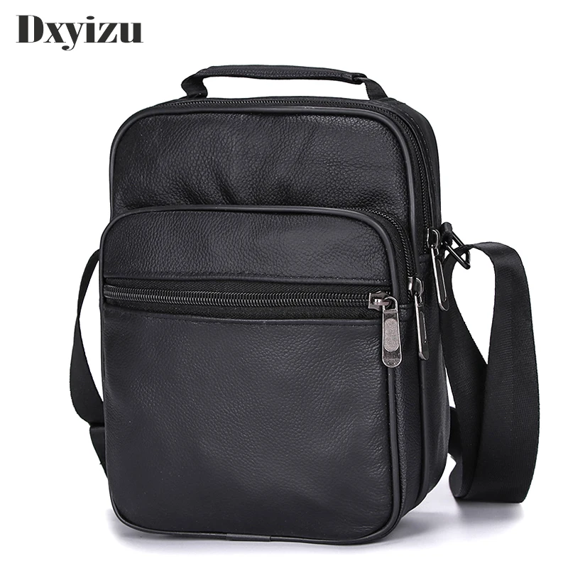 

Genuine Leather Men Messenger Purse Single Shoulder Bag Crossbody Pack Black Handbag Multi-zipper Portable Bags Male Bolsa