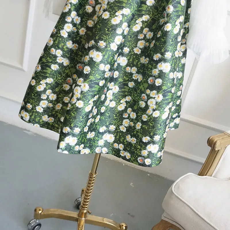 Женский жаккардовый цветочный принт Плиссированное бальное платье длиной до колена винтажная юбка Флористический с высокой талией