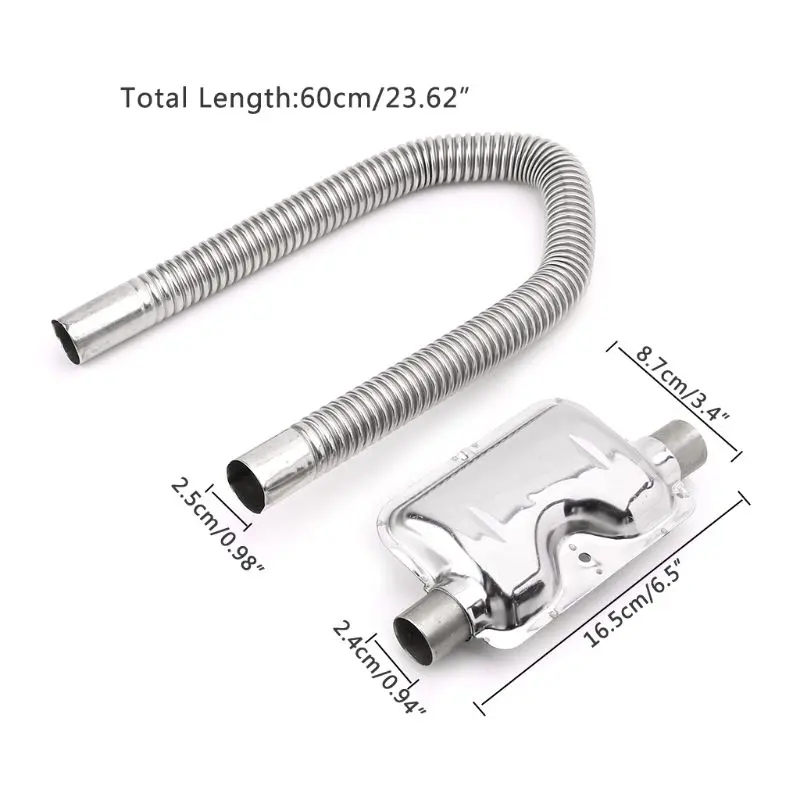 

1 Set 60cm Car Stainless Steel Exhaust Pipe & Muffler Kit Gas Venting Hose Silencer For Vehicle Car Air Diesels Heater
