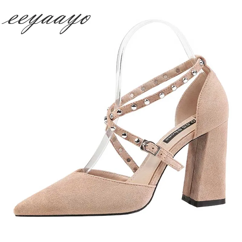 

2019 New Summer Women Cross-Strap Sandals High Square Heel Metal Buckle Pointed Toe Sexy Ladies Women Shoes Female Sandals