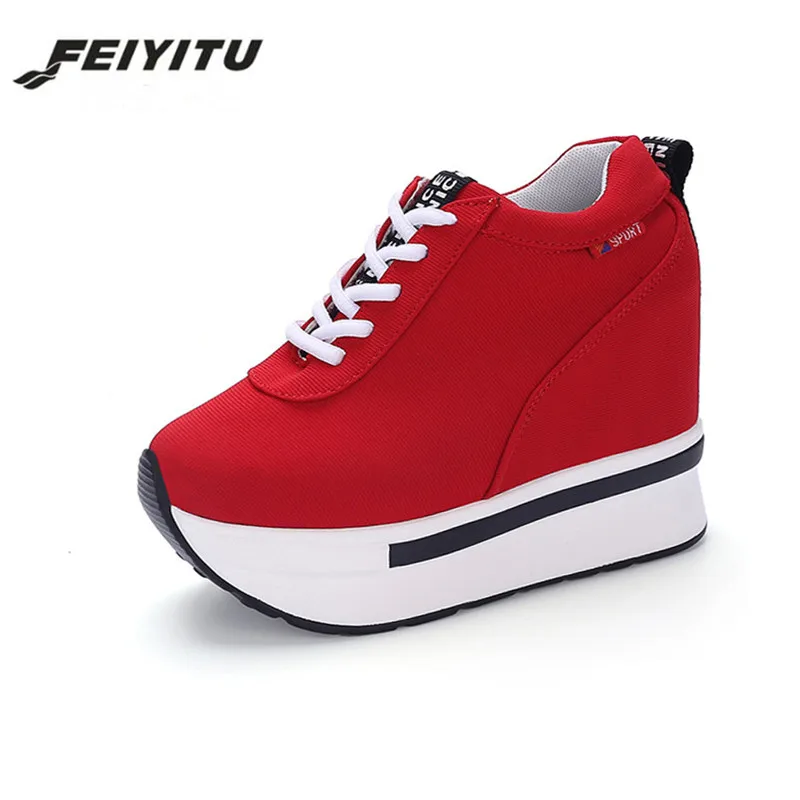 

FeiYiTu 2018 Spring Autumn Brand Women Casual Shoes Lace-up Height Increasing Breathable Women Walking Platform Trainers Shoes