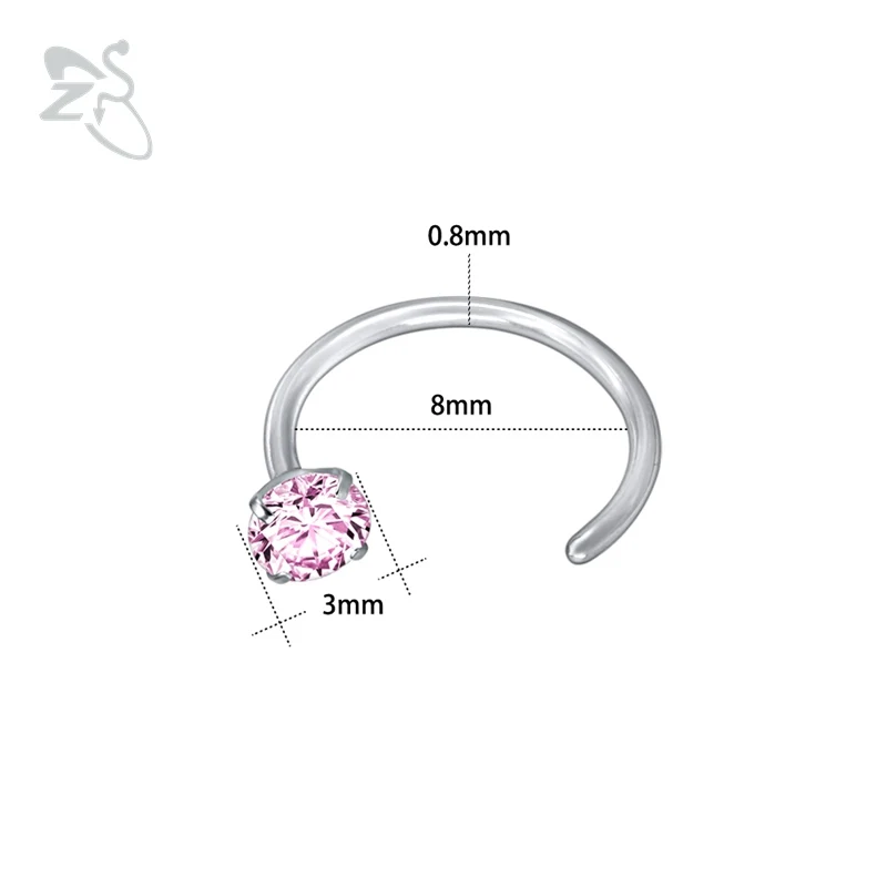 ZS 3 шт./лот 20 г кольца для носа пирсинг из хирургической стали Nariz шпильки для носа Кристалл розовый камень пирсинг носа крючки Nostril Pieercing
