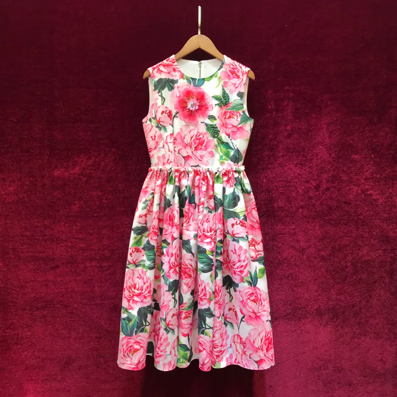Manche Floral Midi Femmes Imprimé Appliques Genou Au Sans Sumemr Mode Plissée Perles longueur Parti Élégant 2019 Robe BxwUxnPqH