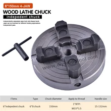 four jaw lathe chuck manual type independent lathe 6” inch for sales 4-jaw wood lathe chuck 6 inch/150mm indepedent chucks