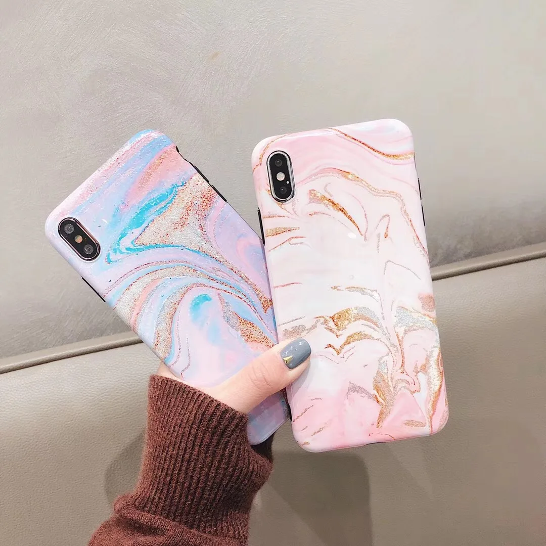 Fashion Hot Stamping Pink Marble Phone Case for IPhone 7 8 6 6S Plus X