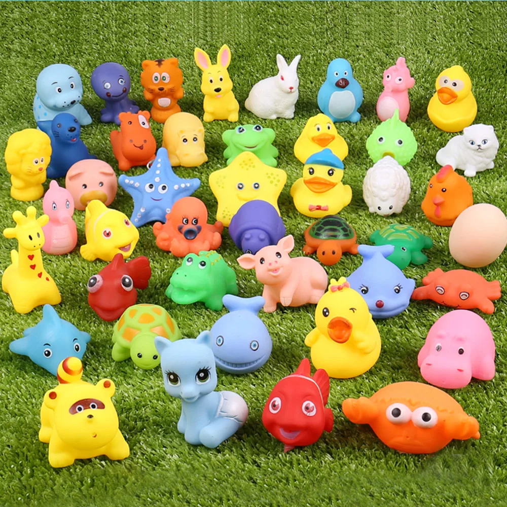

13 Pcs Mixed Animals Baby Bath Toys Colorful Soft Floating Rubber Duck Squeeze Sound Squeaky Bathing Toy For Swimming Water Toy