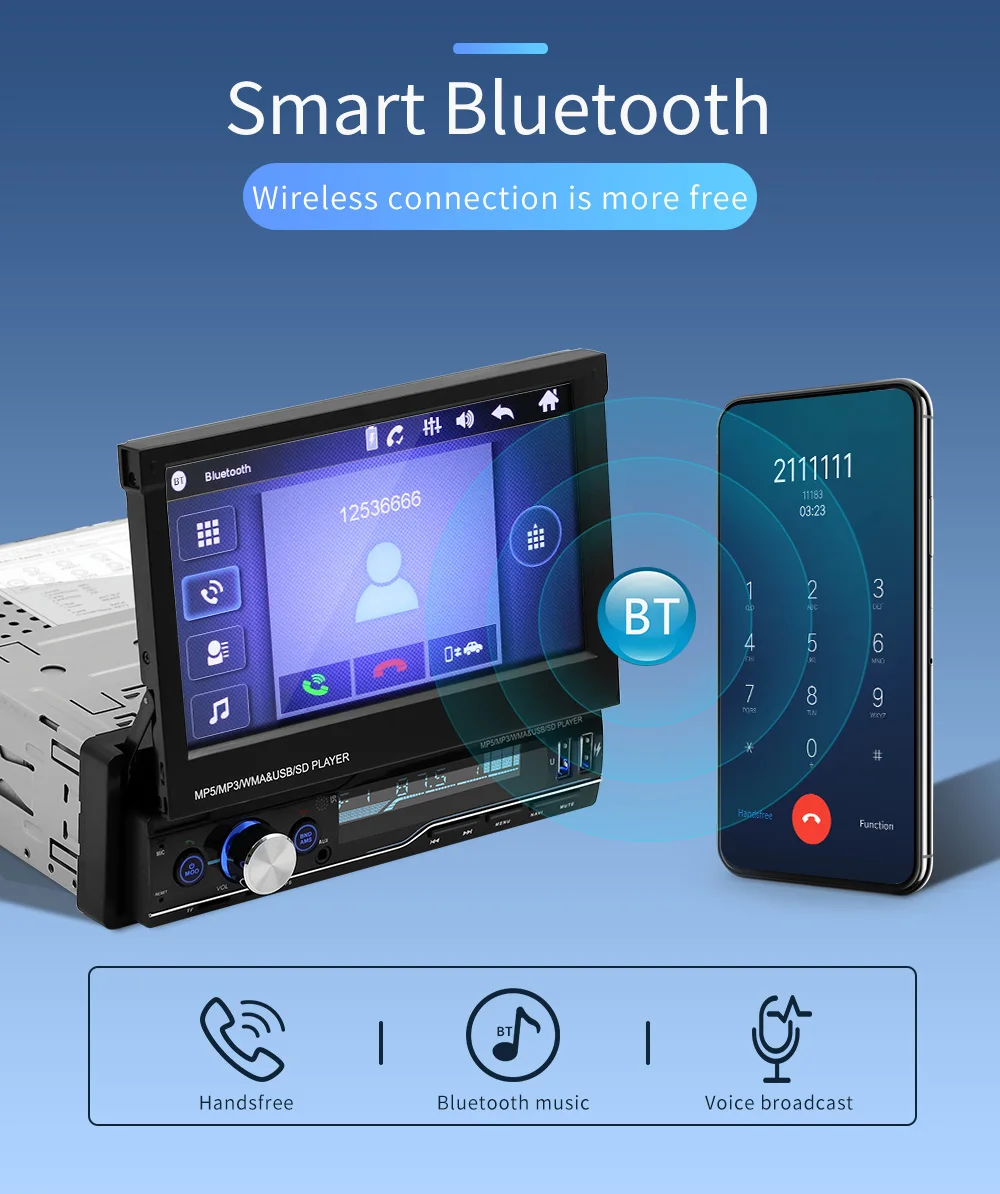 Автомагнитола Mp5 Плеер MP3 Авторадио Bluetooth RDS " 1 Din gps аудио стерео Авто складной экран FM/AM Зеркало Ссылка