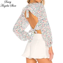 SAUCY ANGELIA/женская футболка с сексуальным принтом, с вырезами, с длинным рукавом, укороченный топ, Vetement Femme Haut Camisetas, повседневные футболки с открытой спиной