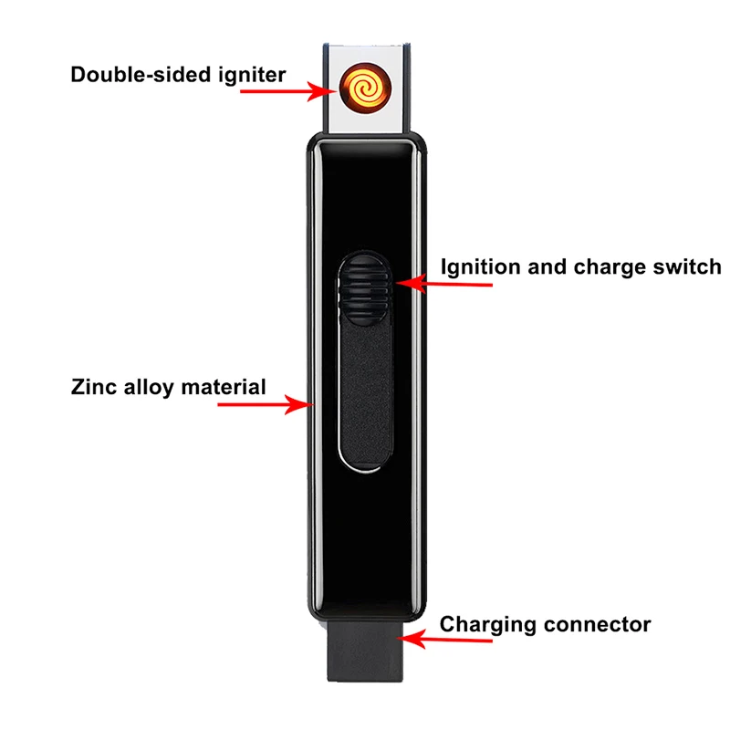 USB двухсторонний прикуриватель зажигания портативный Ветрозащитный Push перезаряжаемые электронные зажигалки Автоматическое отключение питания для мужчин