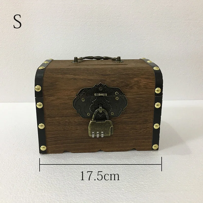 Ретро Копилка деревянный ручной пароль медный замок детская Монета коробка большой емкости банкноты и монеты сейф копилка для денег - Цвет: 2