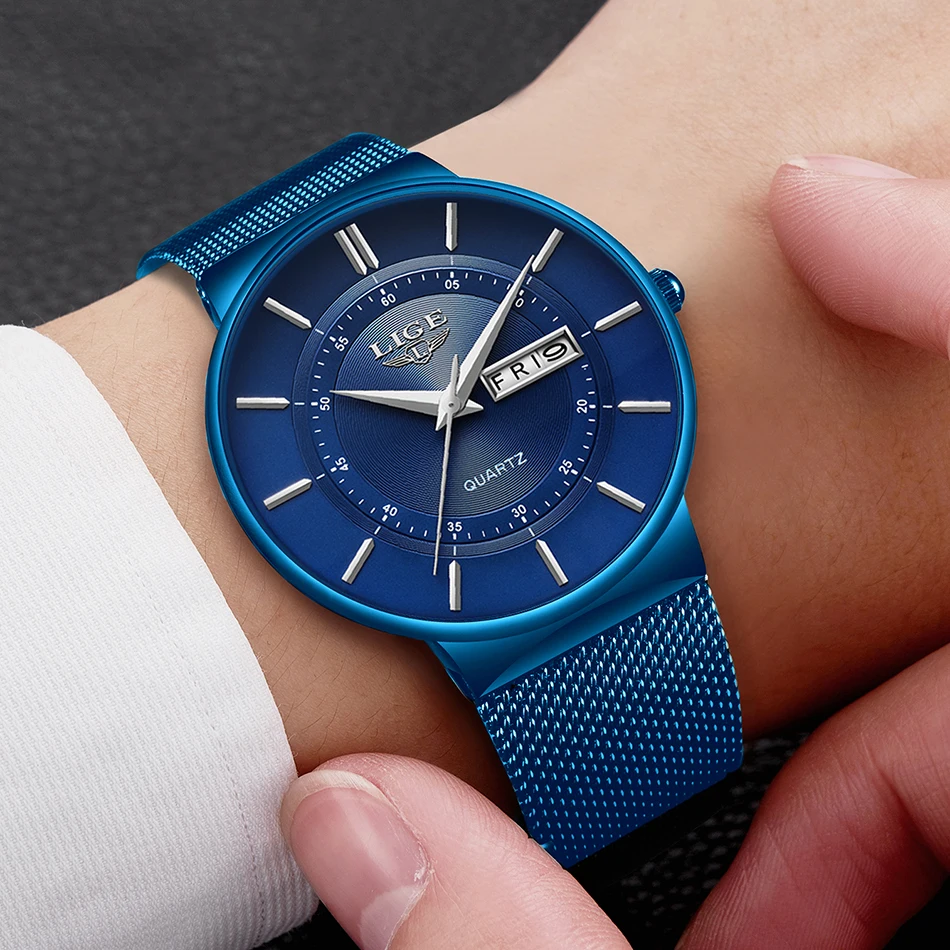 LIGE мужские s часы подарок лучший бренд класса люкс водонепроницаемые наручные часы ультра тонкий Дата кварцевые синие часы мужские спортивные часы Erkek Kol Saati