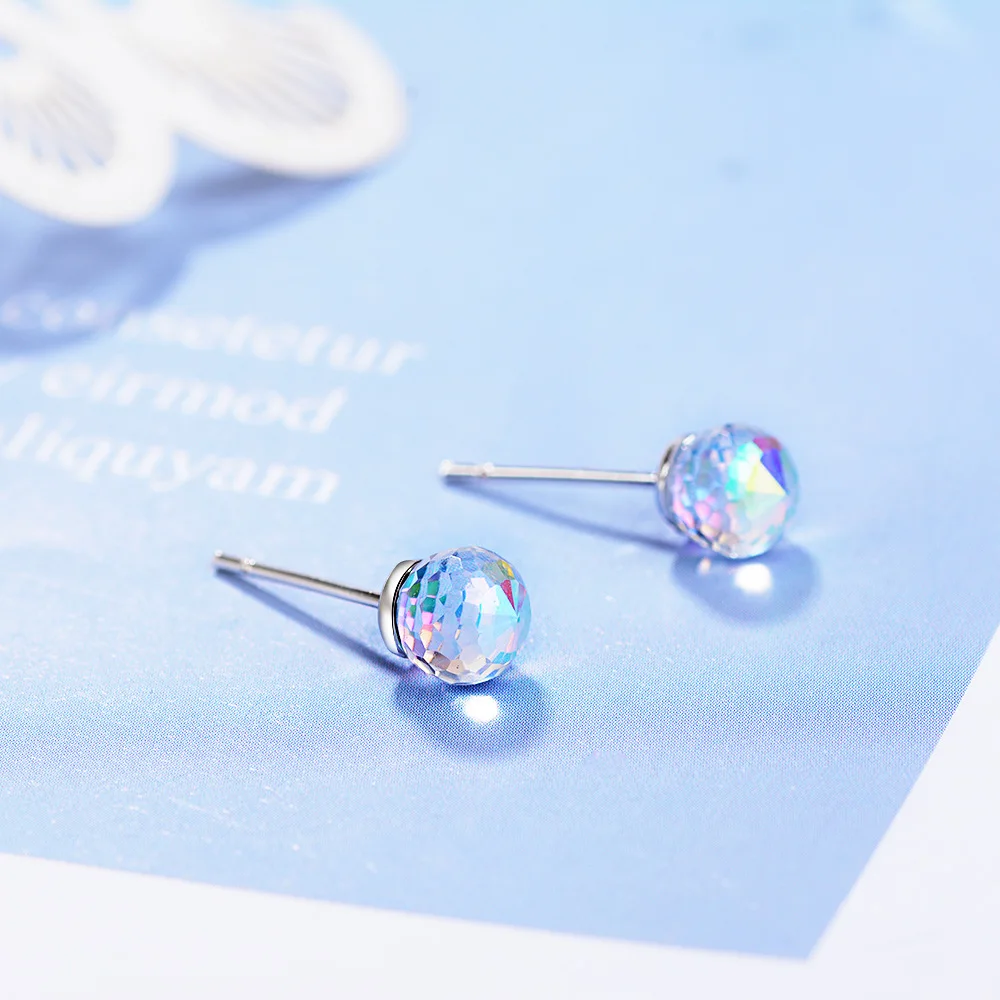 

WYJZY Clear and exquisite artificial crystal stud earring simple temperament ladies student earrings boutique fashion jewelry