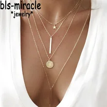 Bls-miracle богемное длинное ожерелье с подвеской Женская винтажная Золотая звезда ожерелье многослойное ожерелье массивные ювелирные изделия NX-09