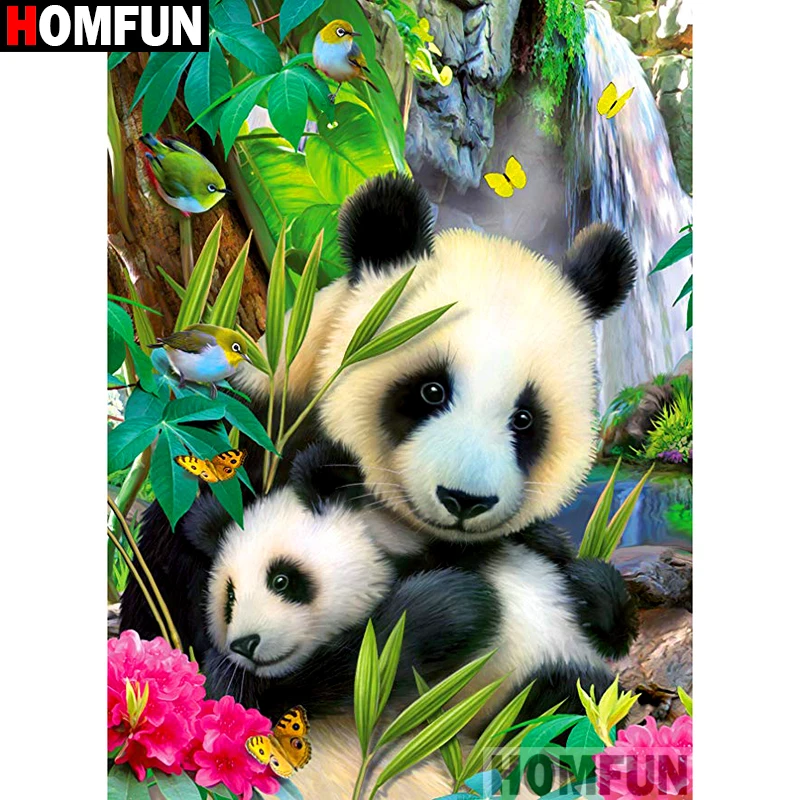 Алмазная 5D картина HOMFUN сделай сам вышивка крестиком Цветочный пейзаж панды