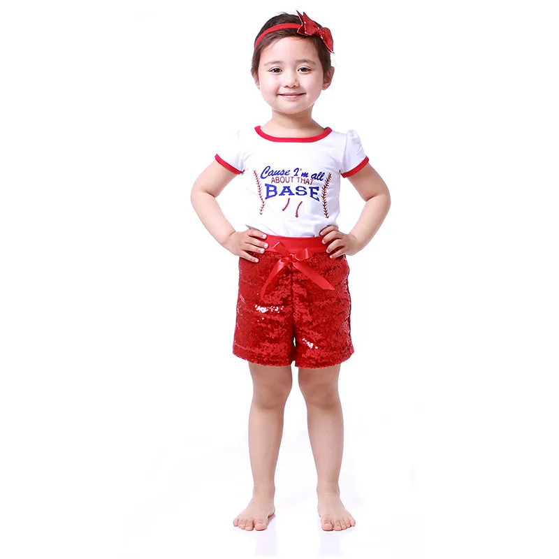 2017 Summer Girls Clothing Set Baseball Baby Girls Outfit Sequins Short