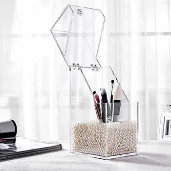 

10*10*21.5cm Pearl Acrylic Cosmetic Organizer Makeup Brush Container Transparent Clear Storage Box Holder