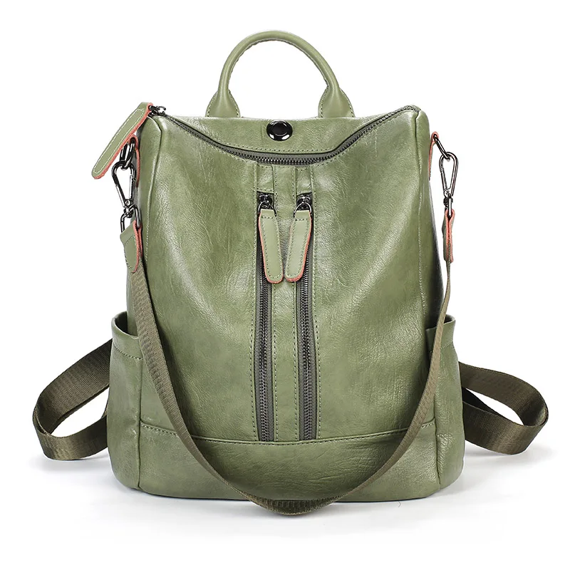 [HIMUNU] Новые женские кожаные рюкзаки, модные женские сумки на плечо, сумка для путешествий, женский рюкзак, Mochilas, школьные сумки для девочек - Цвет: B-green