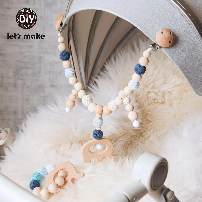 Let's Make – anneau de dentition en bois pour lit de bébé, hochets suspendus jouet faire du bruit oiseau éléphant forme Crochet perles Bracelet landau Clip bébé hochet