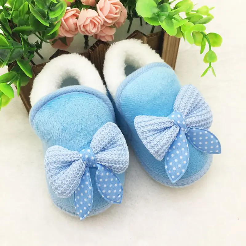 Baby Girls Shoes Toddler First Walker Cute Bow Warm Winter Boots Soft Sole Solid Prewalker 