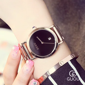 

Hong Kong GUOU Brand Quartz Women's Watch Simple style Fashion Women Dress watches relogio feminino Full steel Ladies watch