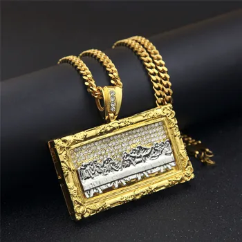 

New judas Jesus Da Vinci diamante necklace encrusted dinner oil paintin pendant hipster personality popular decoration