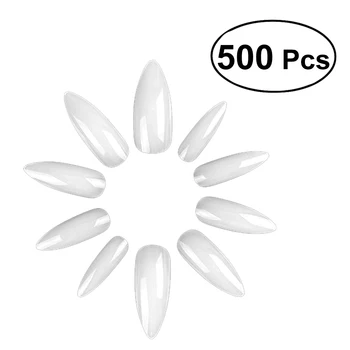 

ETEREAUTY 500pcs Full Cover Nail Tips Ellipse Shaped Talons Stiletto False Nails for Salons DIY Nail Art
