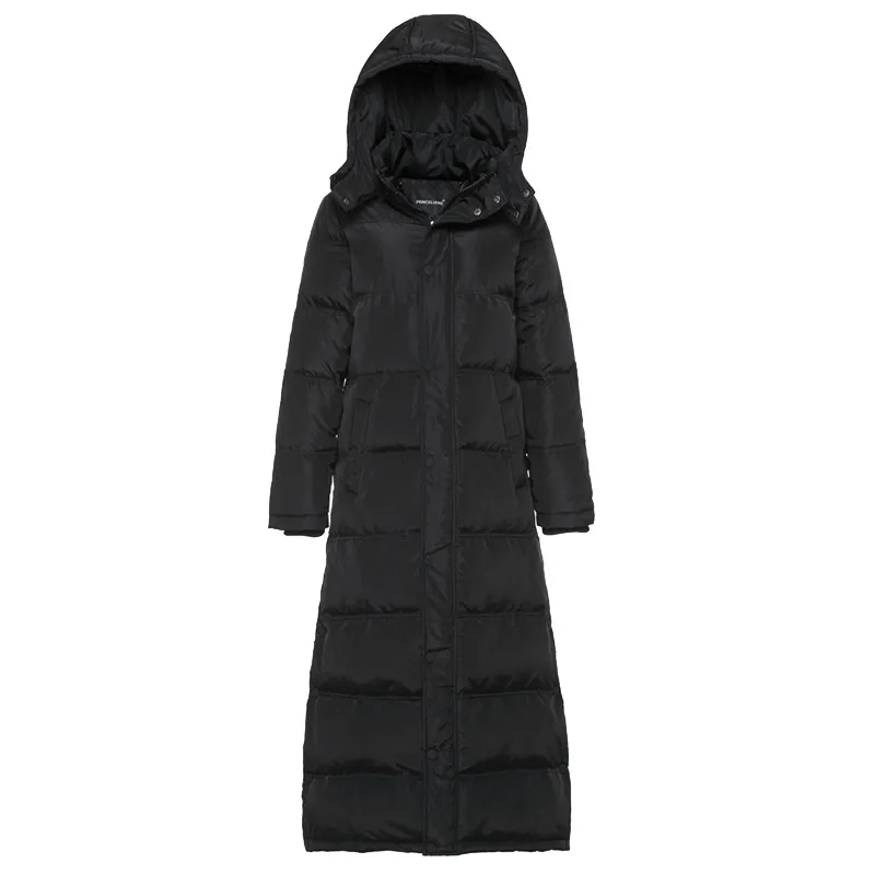 Теплая Длинная черная манто с капюшоном Femme Hiver пуховая хлопковая парка зимняя