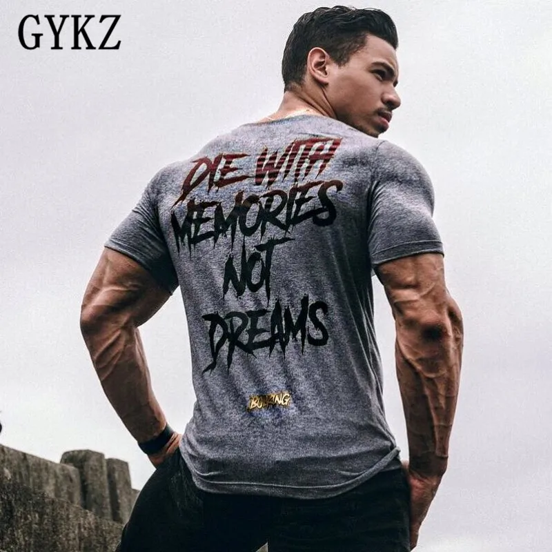 GYKZ летняя модная футболка для фитнеса с круглым вырезом, мужская хлопковая кофта стретч с коротким рукавом