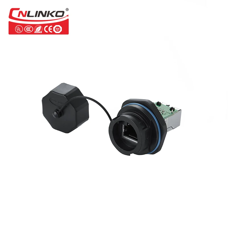 

CNLINKO Waterproof RJ45 Connector Ethernet Cable Socket Double Straight Head Jack Rear Nut Locking for LED Display