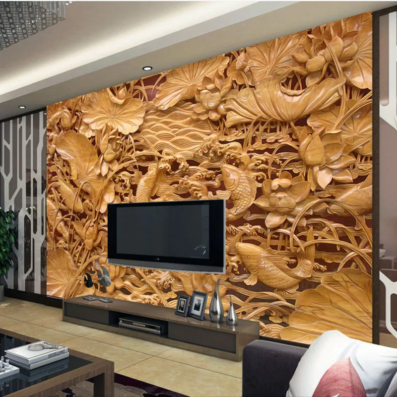 

custom 3d photo wallpaper modern simulation wood carvings luxury TV background wall mural for living room bedroom interior walls