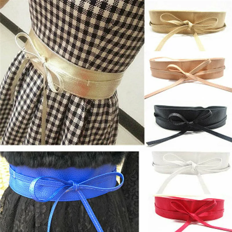 

Women Waist Belt Stretch Buckle Bow Wide Leather Elastic Corset Waistband