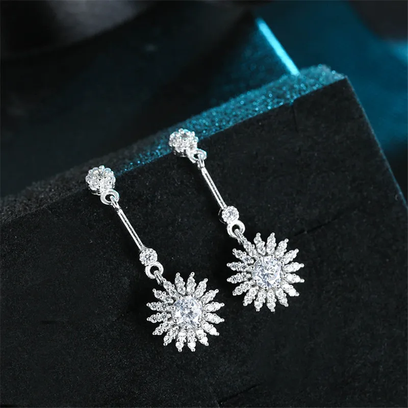 

925 sterling silver Stud earrings Temperament grow a sunflower Set auger allergy Ladies fashion jewelry wholesale