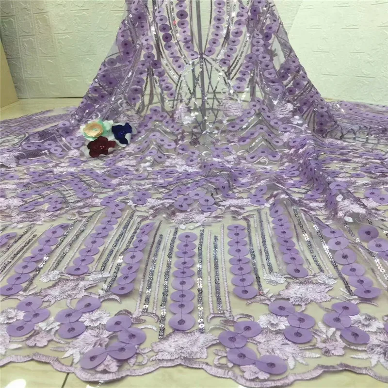 

Nigerian Lace Fabrics for Wedding 2019, African French Lace Fabric High Quality 3D Lace,Fashion Dark Lavender Lace Applique