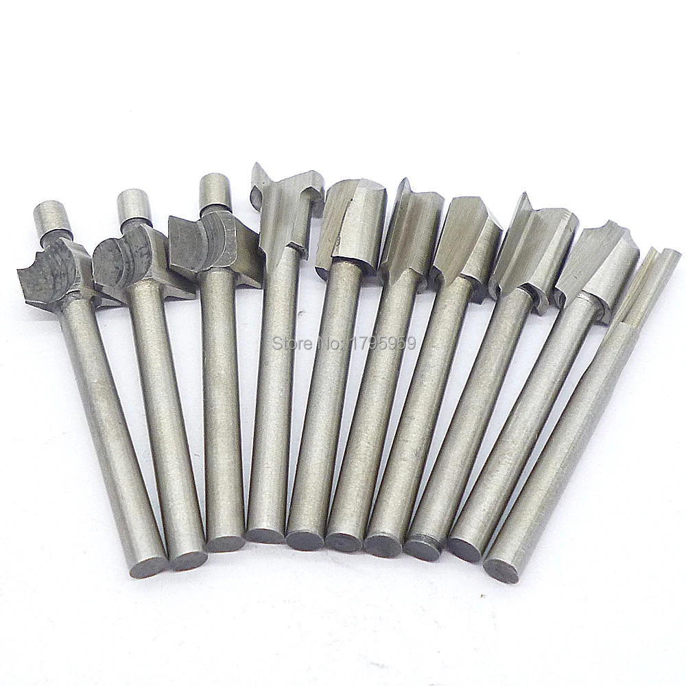 10pcs Mini Hss Router Bits Trimmer 1/8" Shank Wood Drilling for Rotary